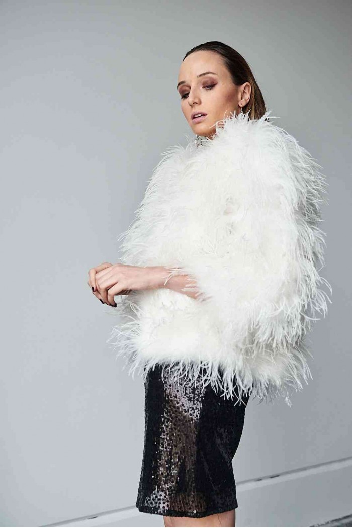 CHAQUETA PLUMAS LARGA DE AVESTRUZ PC-YLM1020-07