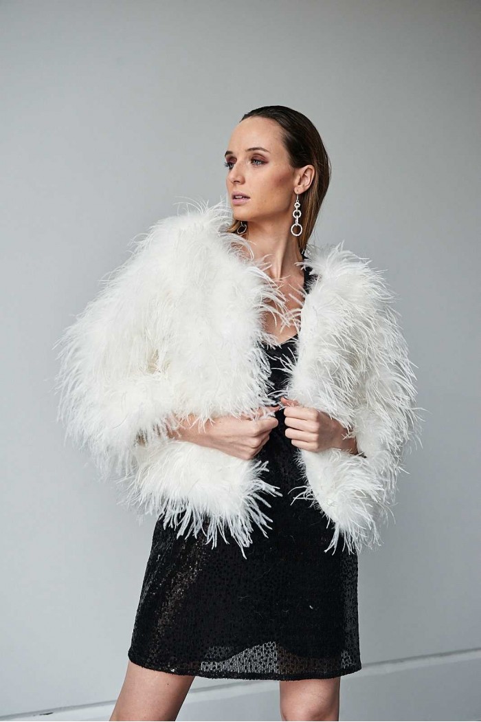 CHAQUETA PLUMAS LARGA DE AVESTRUZ PC-YLM1020-07