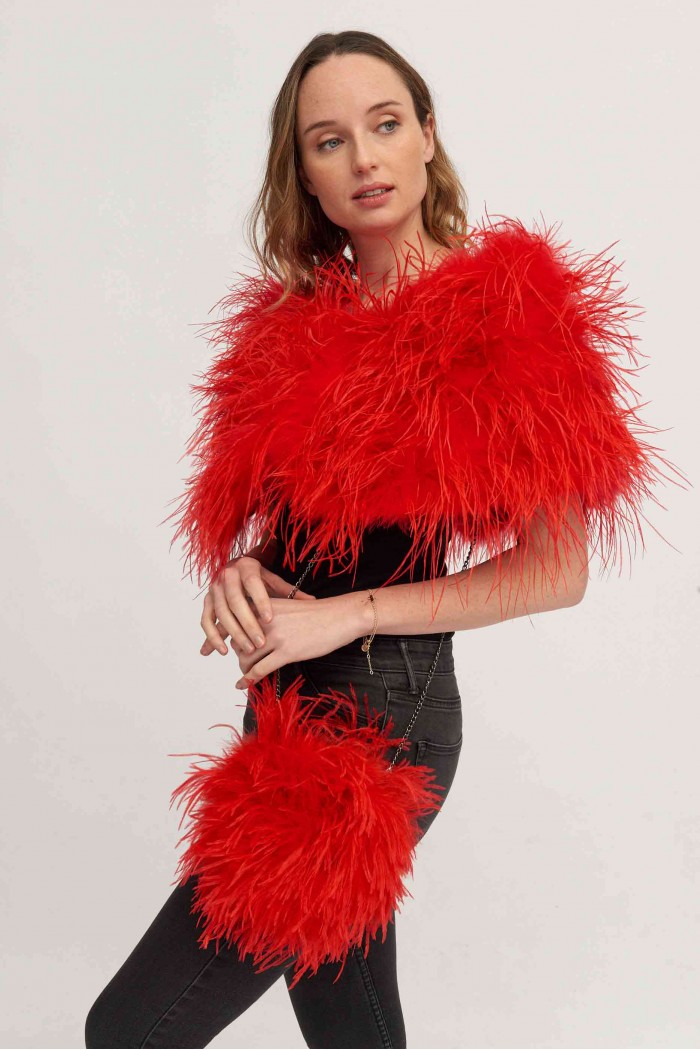 Bolso de Pluma Marabú Rojo y Granate