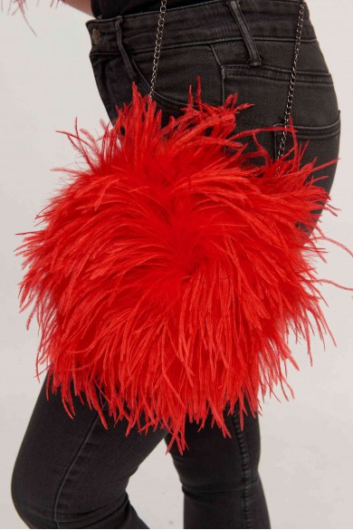 Bolso de Pluma Marabú Rojo y Granate