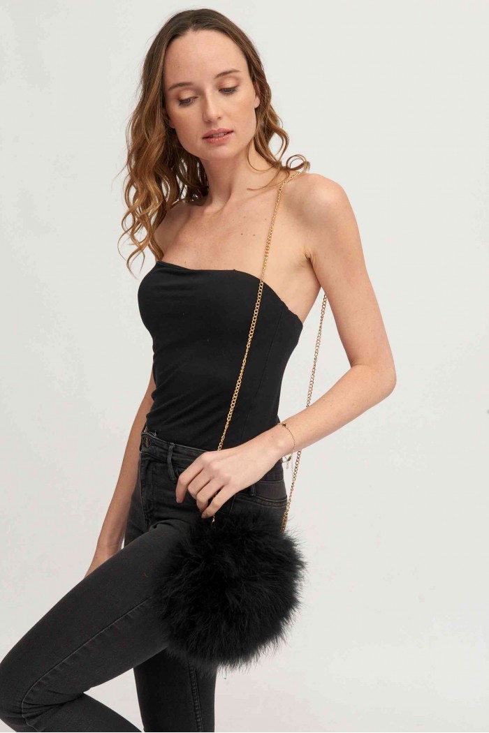 Bolso de pluma de avestruz Negro PC-YLM5626-15