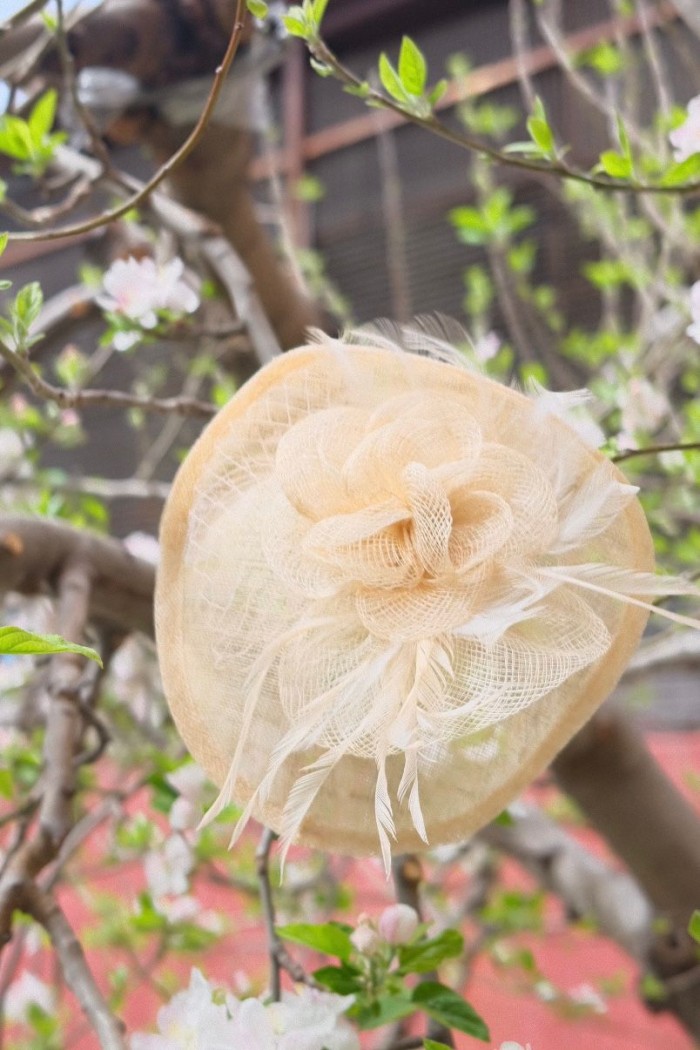 TOCADO ELEGANTE CON FLOR PLUMAS Y VELO TM-XH165
