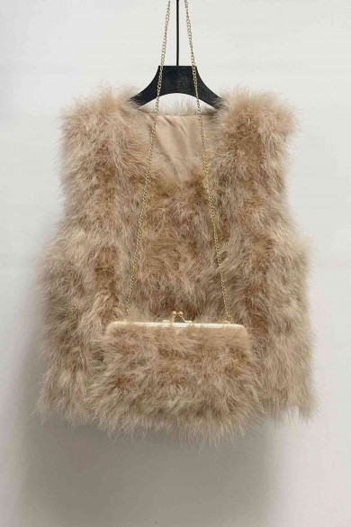 CHALECO PLUMAS DE AVESTRUZ PC-YLM2024-03