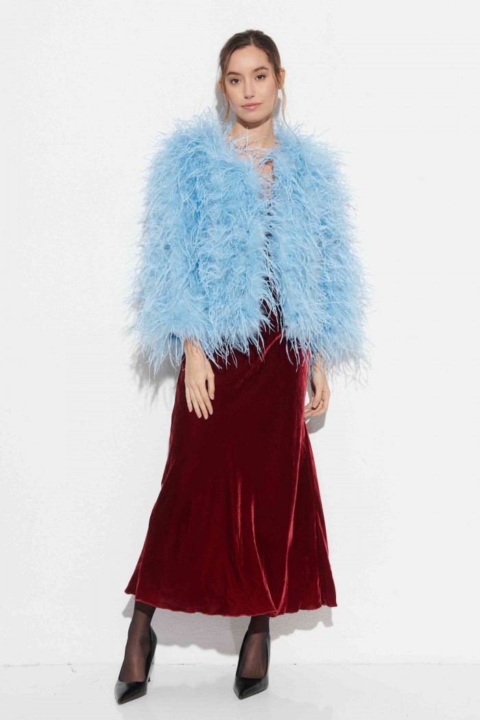 CHAQUETA PLUMAS LARGA DE AVESTRUZ PC-YLM1020-60