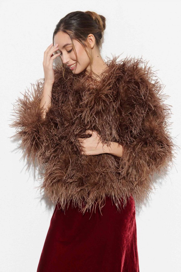 CHAQUETA PLUMAS LARGA DE AVESTRUZ PC-YLM1020-28