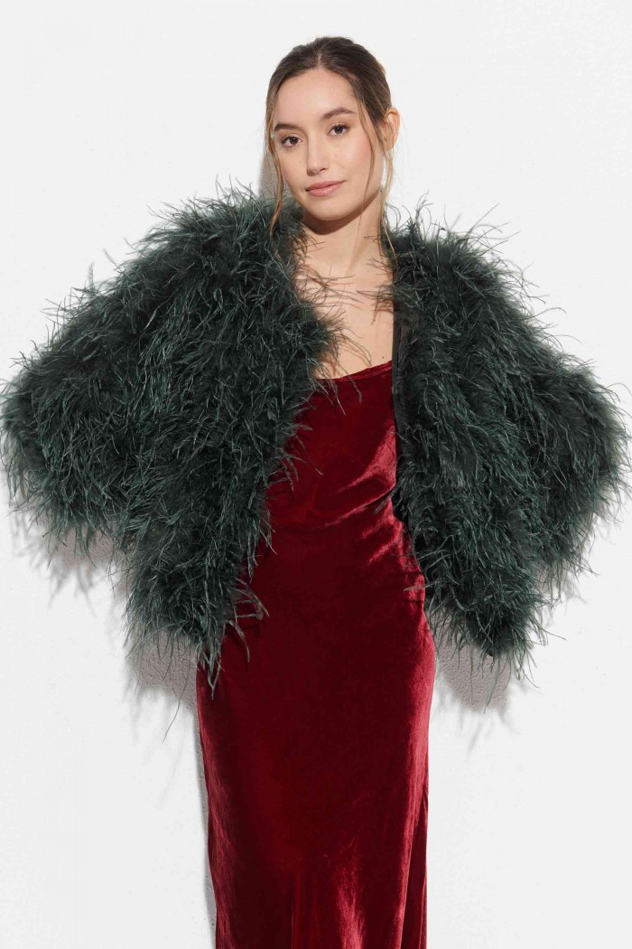 CHAQUETA PLUMAS LARGA DE AVESTRUZ PC-YLM1020-01