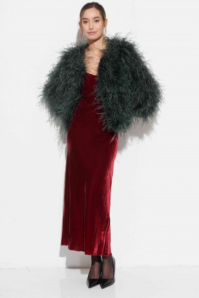 CHAQUETA PLUMAS LARGA DE AVESTRUZ PC-YLM1020-01