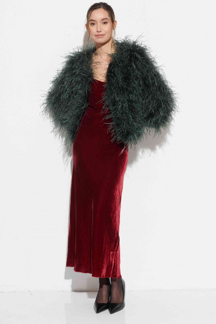 CHAQUETA PLUMAS LARGA DE AVESTRUZ PC-YLM1020-01