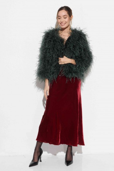 CHAQUETA PLUMAS LARGA DE AVESTRUZ PC-YLM1020-01