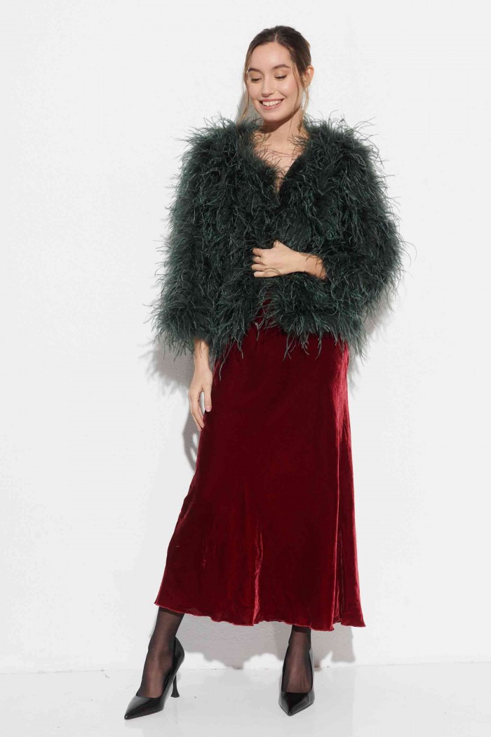 CHAQUETA PLUMAS LARGA DE AVESTRUZ PC-YLM1020-01