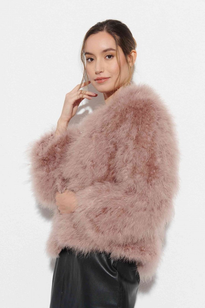 CHAQUETA PLUMAS DE AVESTRUZ PC-YLM5749-63 （cuero rosa）