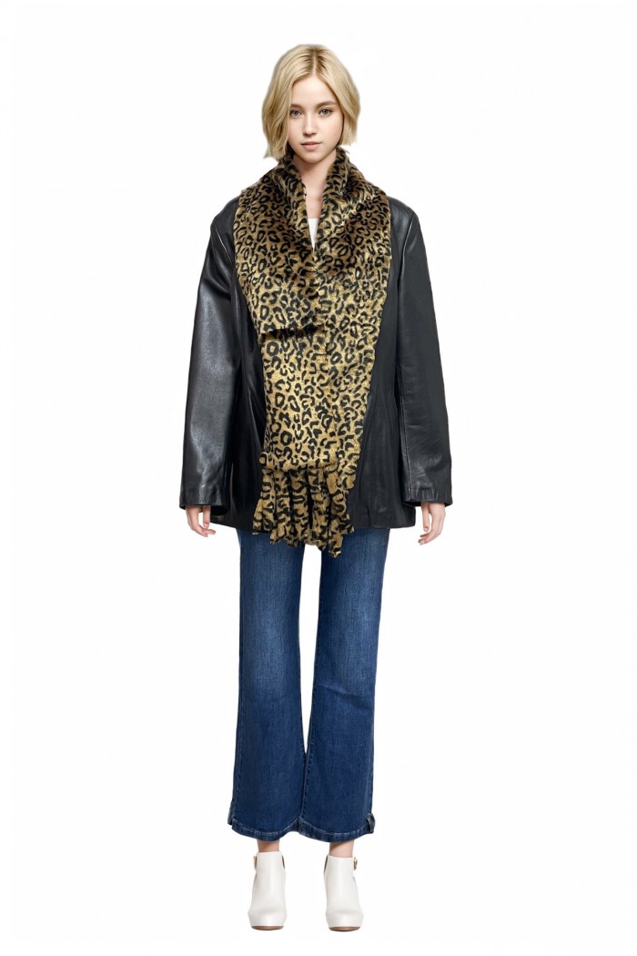 Bufanda de Pelo Sintético con Estampado de Leopardo