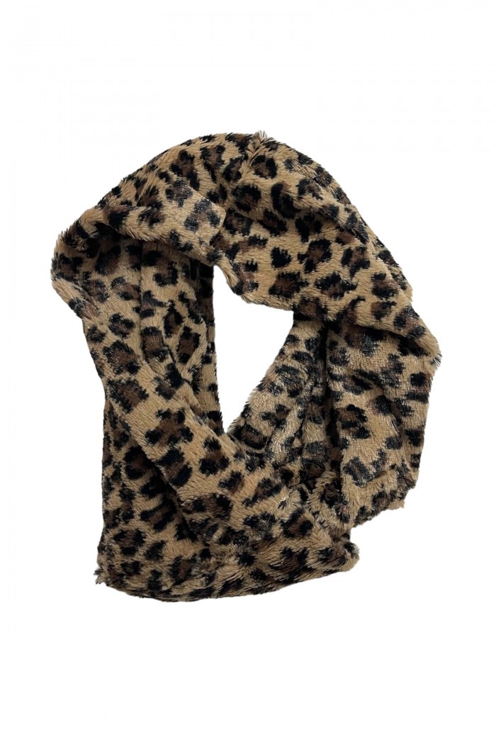 Bufanda de Pelo Sintético con Estampado de Leopardo