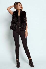 CHALECO PELO DE CONEJO CON CAPUCHA NEGRO PC-LLL5701-15