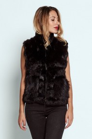 CHALECO PELO DE CONEJO CON CAPUCHA NEGRO PC-LLL5701-15