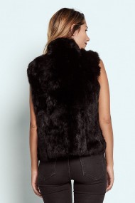 CHALECO PELO DE CONEJO CON CAPUCHA NEGRO PC-LLL5701-15