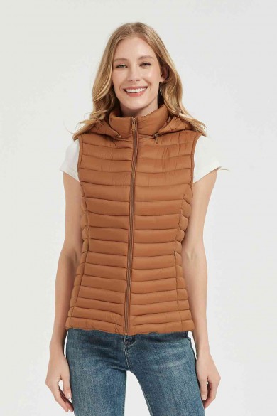 CHALECO ACOLCHADO FINO CON CAPUCHA OBRF2014-NEGRO