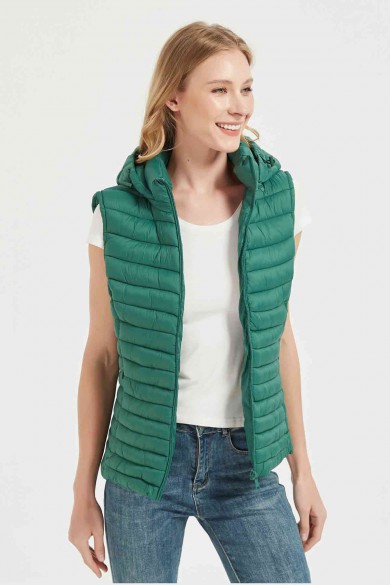 CHALECO ACOLCHADO FINO CON CAPUCHA OBRF2014-VERDE