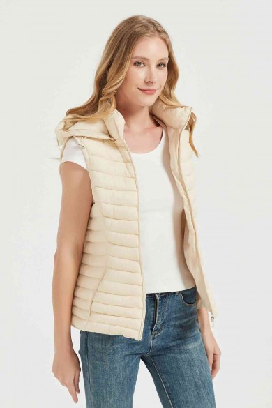 CHALECO ACOLCHADO FINO CON CAPUCHA OBRF2014-BEIGE