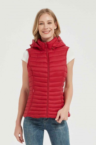 CHALECO ACOLCHADO FINO CON CAPUCHA OBRF2014-ROJO