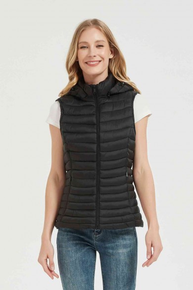 CHALECO ACOLCHADO FINO CON CAPUCHA OBRF2014-NEGRO