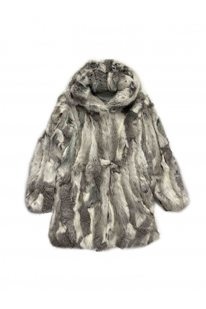 ABRIGO CON CAPUCHA PELO DE CONEJO TONO NATURAL PC-LLL5182-16
