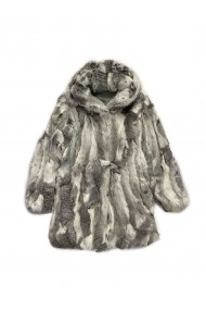 ABRIGO CON CAPUCHA PELO DE CONEJO TONO NATURAL PC-LLL5182-16