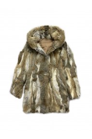 ABRIGO CON CAPUCHA PELO DE CONEJO TONO NATURAL PC-LLL5182-17