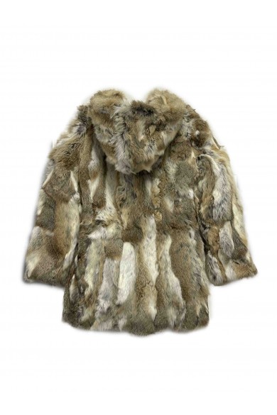 ABRIGO CON CAPUCHA PELO DE CONEJO TONO NATURAL PC-LLL5182-17