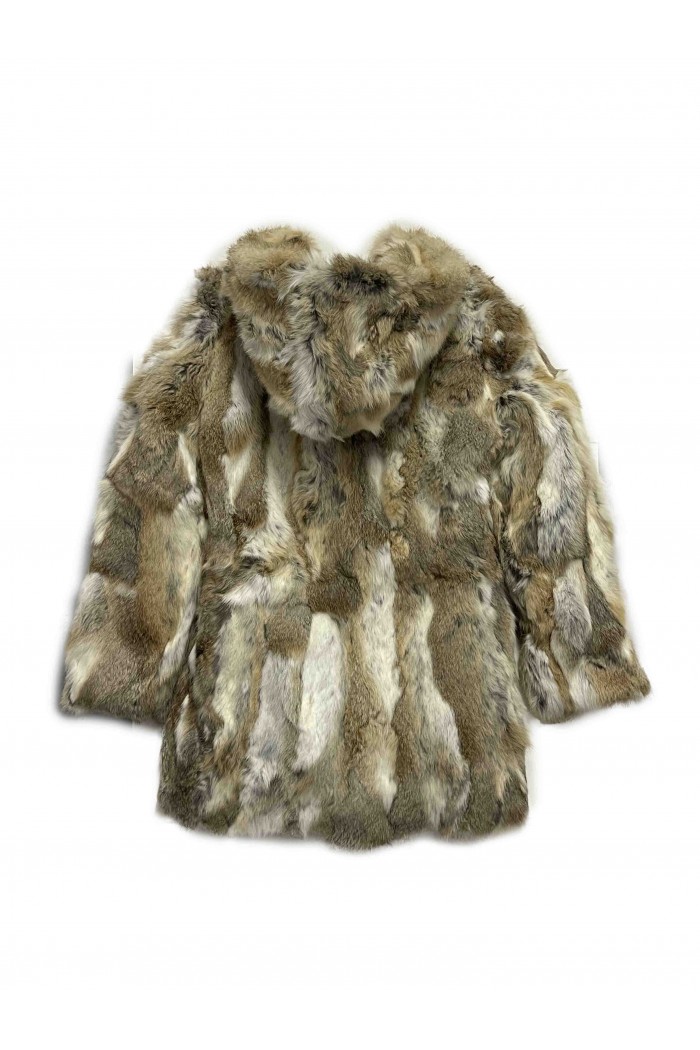 ABRIGO CON CAPUCHA PELO DE CONEJO TONO NATURAL PC-LLL5182-17