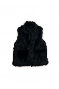 CHALECO PELO DE CONEJO CON CAPUCHA NEGRO PC-LLL5701-15