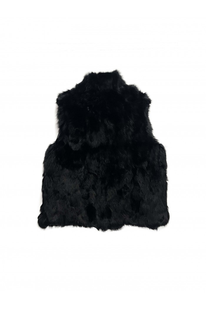 CHALECO PELO DE CONEJO CON CAPUCHA NEGRO PC-LLL5701-15