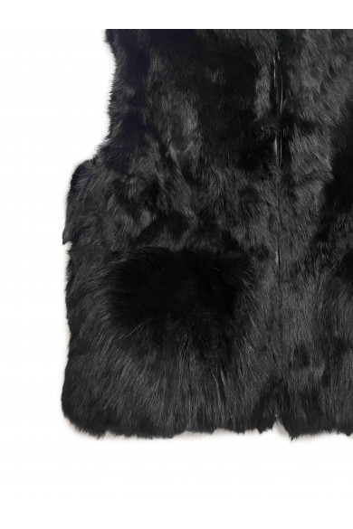 CHALECO PELO DE CONEJO CON CAPUCHA NEGRO PC-LLL5701-15