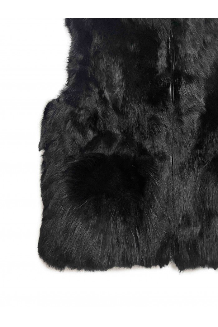 CHALECO PELO DE CONEJO CON CAPUCHA NEGRO PC-LLL5701-15