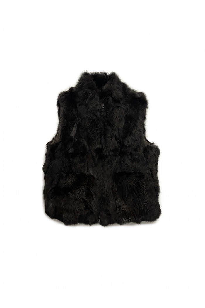 CHALECO PELO DE CONEJO CON BOLSILLOS MARRON PC-LLL5701-09