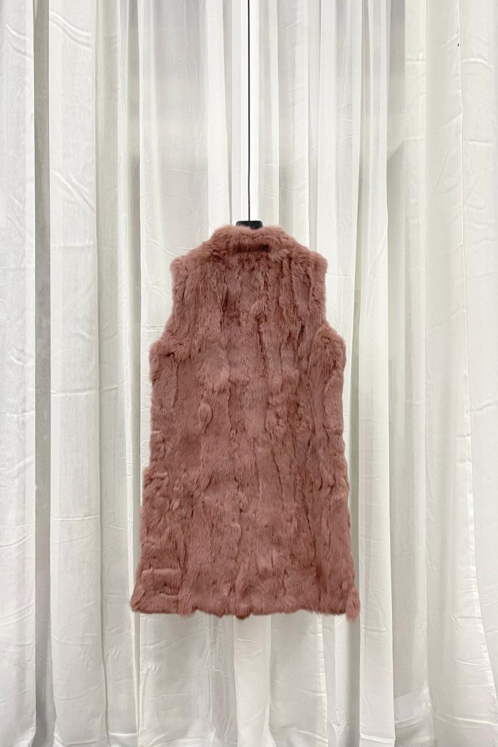 CHALECO LARGO DE PELO DE CONEJO CON CUELLO ALTO Y CIERRE OCULTO,COLOR ROSA PALOPC-LLL5799-08