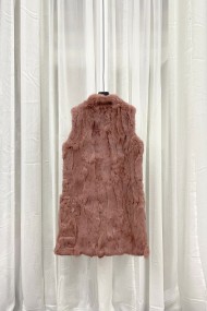 CHALECO LARGO DE PELO DE CONEJO CON CUELLO ALTO Y CIERRE OCULTO,COLOR ROSA PALOPC-LLL5799-08