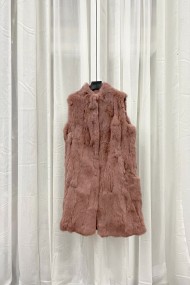 CHALECO LARGO DE PELO DE CONEJO CON CUELLO ALTO Y CIERRE OCULTO,COLOR ROSA PALOPC-LLL5799-08