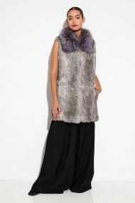 CHALECO LARGO CONEJO CON CUELLO DE ZORRO PC-LLL5835