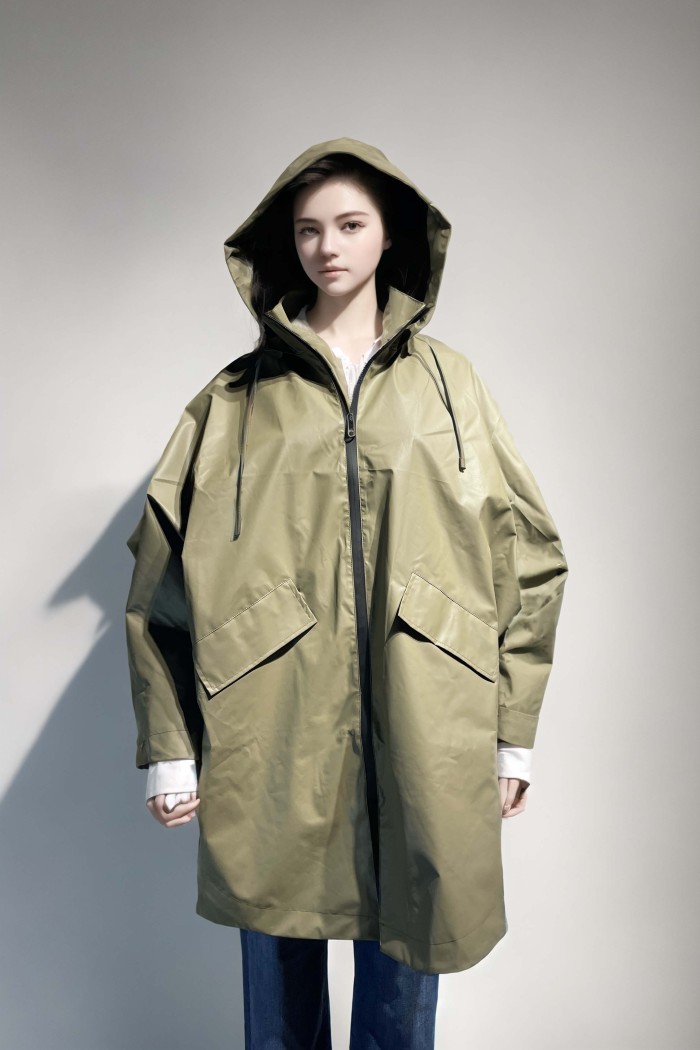 CAPA IMPERMEABLE CON CAPUCHA – ESTILO PONCHO, LIGERA Y PRÁCTICA FR-K3529 VERDE KAKI
