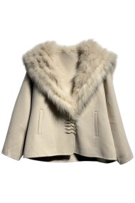 CHAQUETA DE LANA CON CUELLO DE PELO DE ZORRO ESTILO CAPA  PC-WT22174030-1