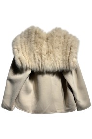 CHAQUETA DE LANA CON CUELLO DE PELO DE ZORRO ESTILO CAPA  PC-WT22174030-1