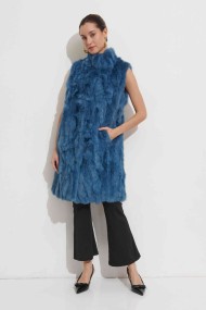 CHALECO LARGO DE PELO DE CONEJO CON CUELLO ALTO Y CIERRE OCULTO,COLOR TURQUESA  PC-LLL5799-02