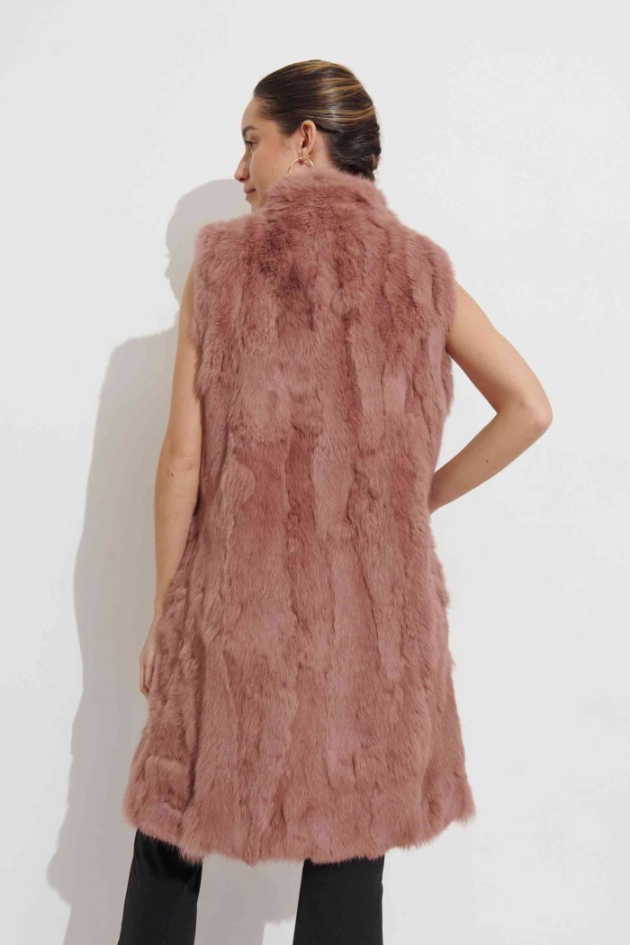 CHALECO LARGO DE PELO DE CONEJO CON CUELLO ALTO Y CIERRE OCULTO,COLOR ROSA PALOPC-LLL5799-08