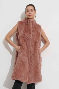 CHALECO LARGO DE PELO DE CONEJO CON CUELLO ALTO Y CIERRE OCULTO,COLOR ROSA PALOPC-LLL5799-08