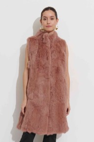 CHALECO LARGO DE PELO DE CONEJO CON CUELLO ALTO Y CIERRE OCULTO,COLOR ROSA PALOPC-LLL5799-08