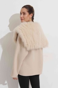 CHAQUETA DE LANA CON CUELLO DE PELO DE ZORRO ESTILO CAPA  PC-WT22174030-1