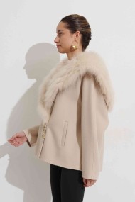 CHAQUETA DE LANA CON CUELLO DE PELO DE ZORRO ESTILO CAPA  PC-WT22174030-1