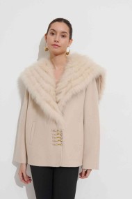 CHAQUETA DE LANA CON CUELLO DE PELO DE ZORRO ESTILO CAPA  PC-WT22174030-1