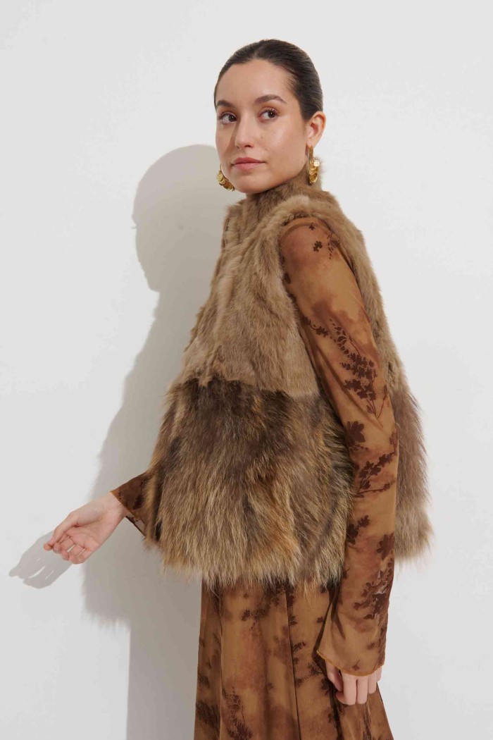 CHALECO PELO CONEJO CON PELO MARMOTA PC-LLL5811-03-L